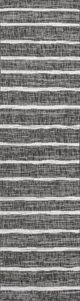 8' Black And Ivory Striped Indoor Outdoor Runner Rug — view 1