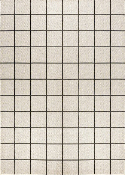4' X 6' Cream And Dark Gray Plaid Indoor Outdoor Area Rug