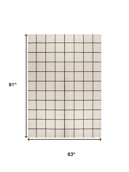 5' X 8' Cream And Dark Gray Plaid Indoor Outdoor Area Rug HomeRoots