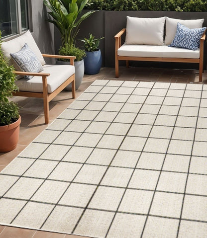 5' X 8' Cream And Dark Gray Plaid Indoor Outdoor Area Rug HomeRoots