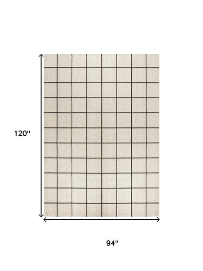 8' X 10' Cream And Dark Gray Plaid Indoor Outdoor Area Rug