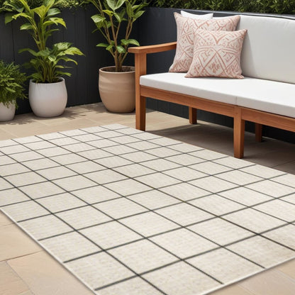 8' X 10' Cream And Dark Gray Plaid Indoor Outdoor Area Rug HomeRoots