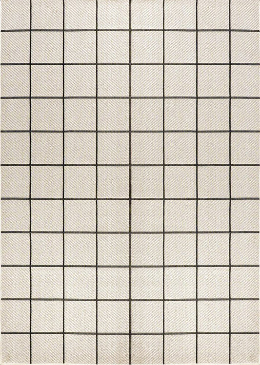 8' X 10' Cream And Dark Gray Plaid Indoor Outdoor Area Rug
