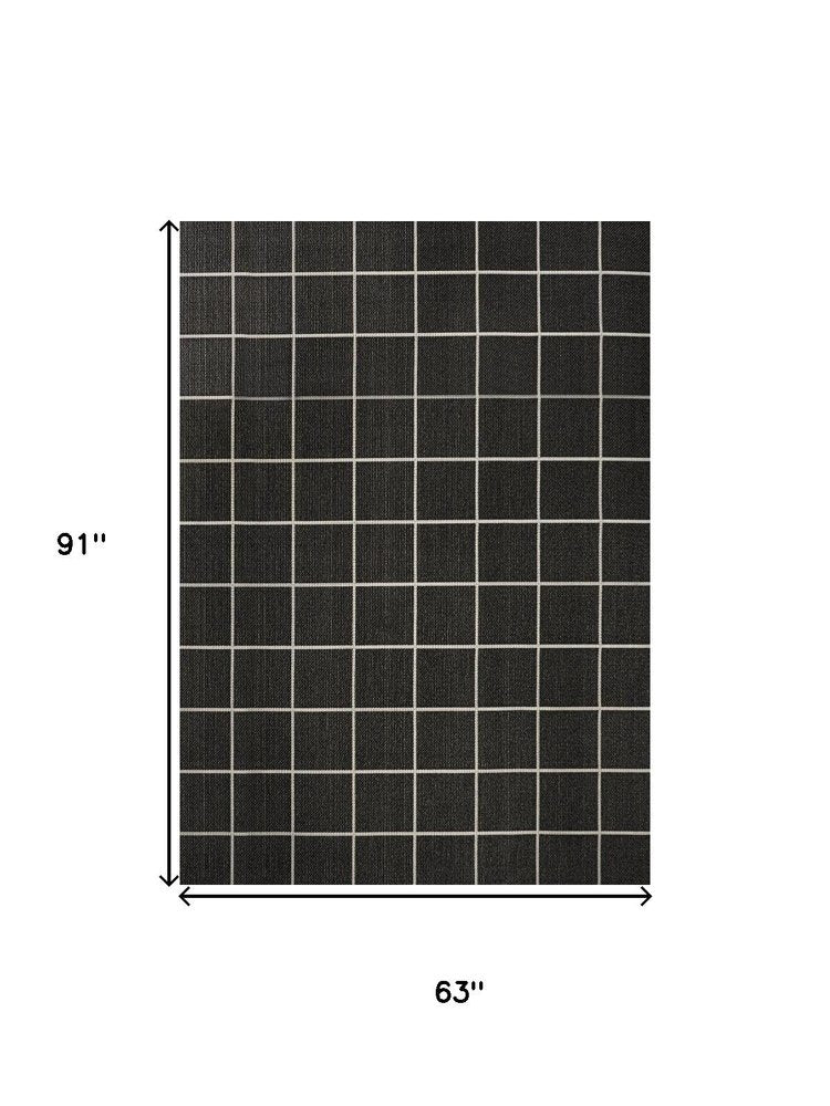 5' X 8' Dark Gray And Cream Plaid Indoor Outdoor Area Rug HomeRoots
