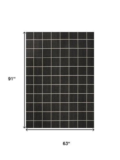 5' X 8' Dark Gray And Cream Plaid Indoor Outdoor Area Rug HomeRoots