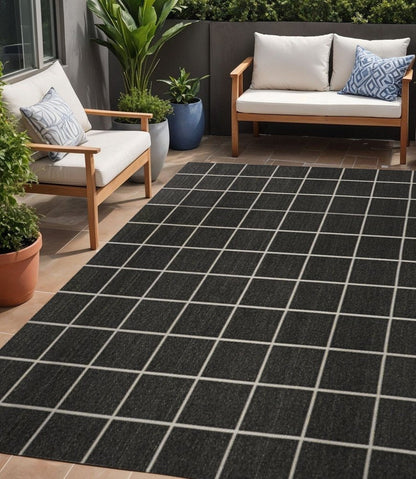5' X 8' Dark Gray And Cream Plaid Indoor Outdoor Area Rug HomeRoots