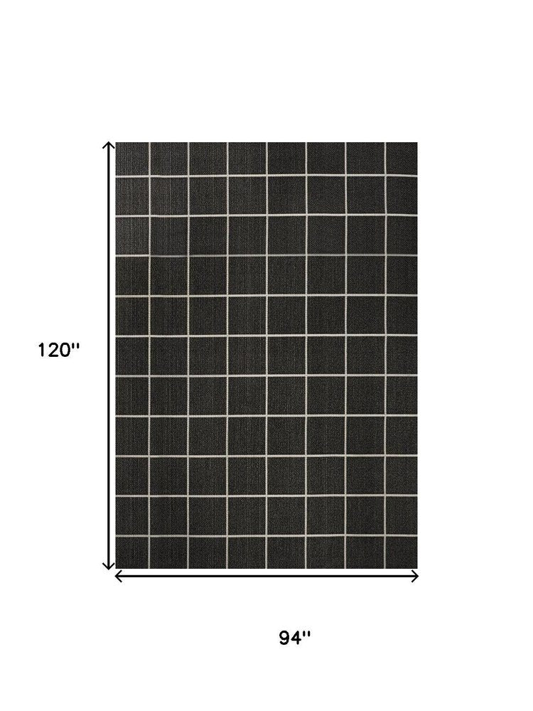8' X 10' Dark Gray And Cream Plaid Indoor Outdoor Area Rug