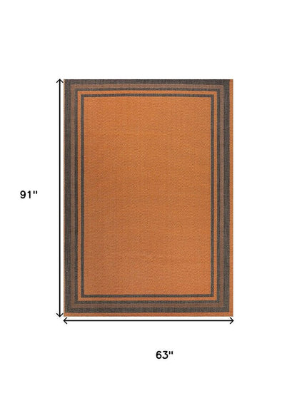 5' X 8' Orange And Dark Gray Striped Indoor Outdoor Area Rug HomeRoots