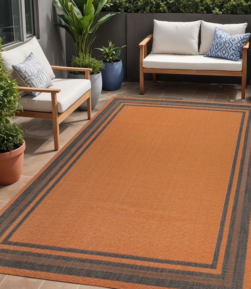 5' X 8' Orange And Dark Gray Striped Indoor Outdoor Area Rug HomeRoots