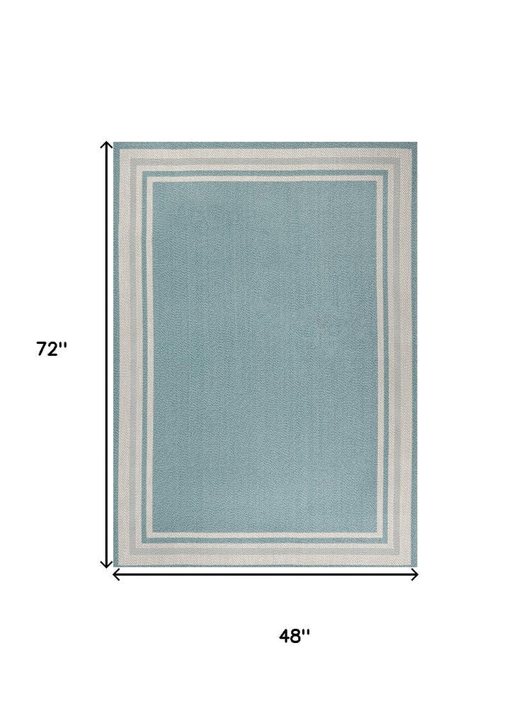 4' X 6' Aqua And Beige Striped Indoor Outdoor Area Rug HomeRoots