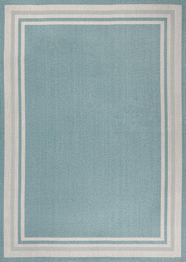 4' X 6' Aqua And Beige Striped Indoor Outdoor Area Rug — view 1
