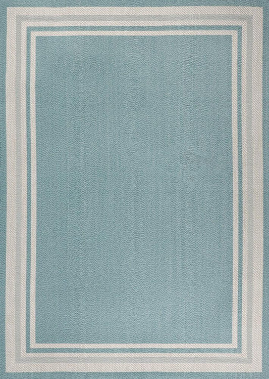 4' X 6' Aqua And Beige Striped Indoor Outdoor Area Rug