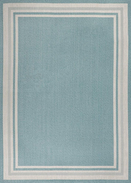 5' X 8' Aqua And Beige Striped Indoor Outdoor Area Rug HomeRoots
