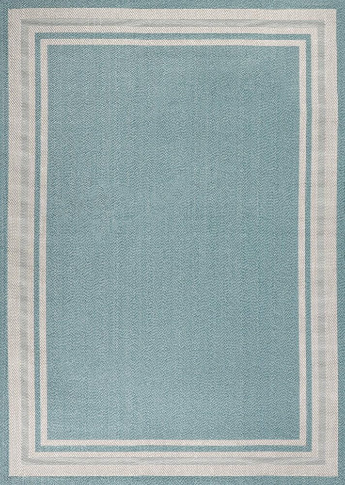 5' X 8' Aqua And Beige Striped Indoor Outdoor Area Rug — view 2