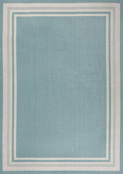 5' X 8' Aqua And Beige Striped Indoor Outdoor Area Rug HomeRoots