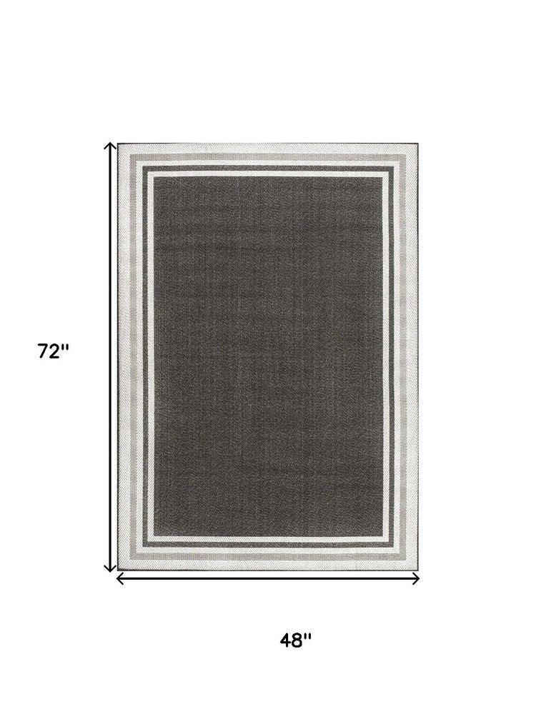 4' X 6' Black And Cream Striped Indoor Outdoor Area Rug