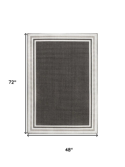4' X 6' Black And Cream Striped Indoor Outdoor Area Rug