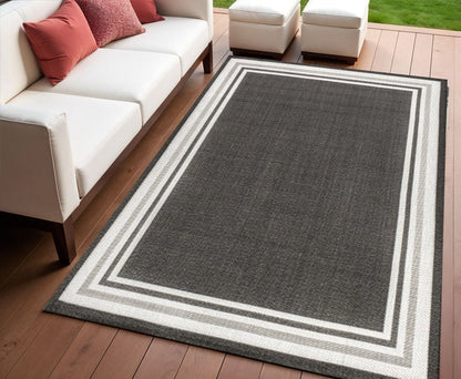 4' X 6' Black And Cream Striped Indoor Outdoor Area Rug HomeRoots