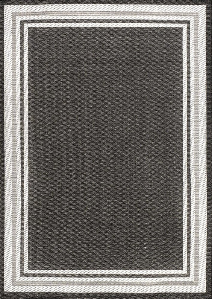 4' X 6' Black And Cream Striped Indoor Outdoor Area Rug — view 1