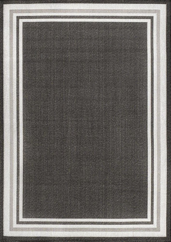 4' X 6' Black And Cream Striped Indoor Outdoor Area Rug — view 1