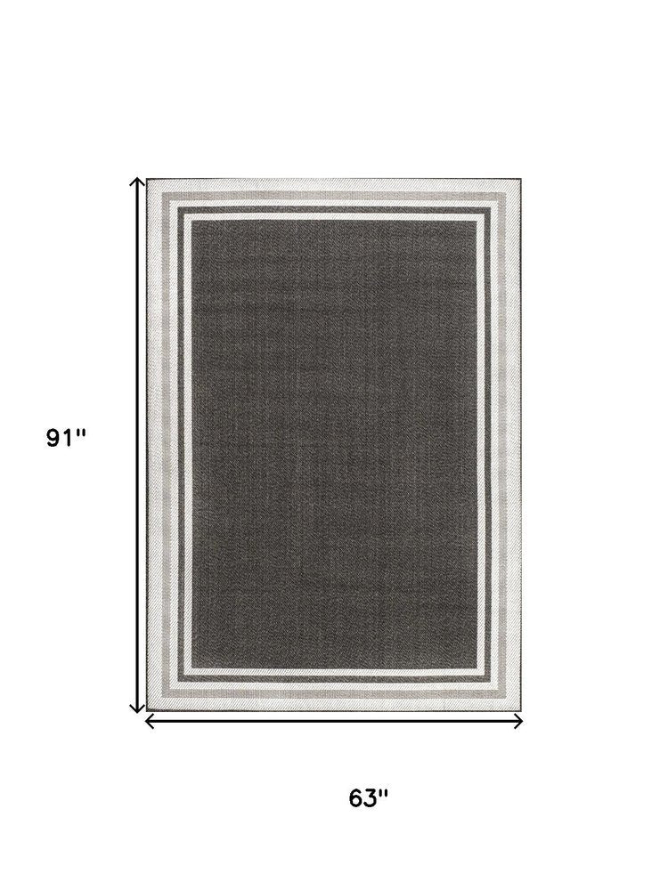 5' X 8' Black And Cream Striped Indoor Outdoor Area Rug