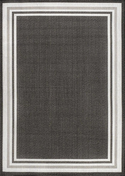 5' X 8' Black And Cream Striped Indoor Outdoor Area Rug