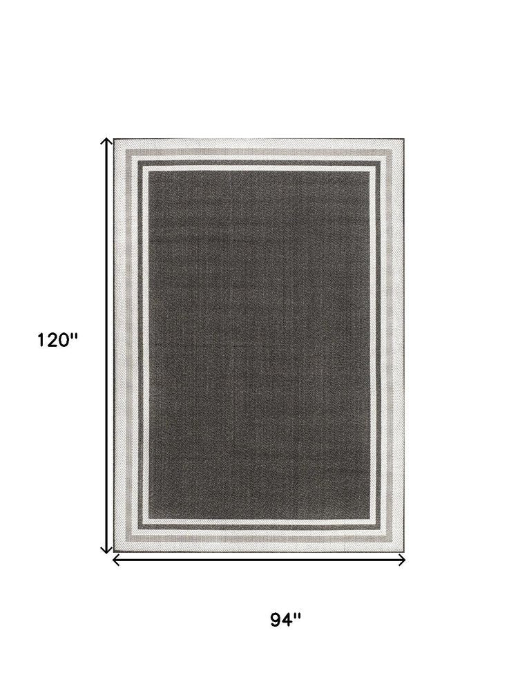8' X 10' Black And Cream Striped Indoor Outdoor Area Rug — view 4