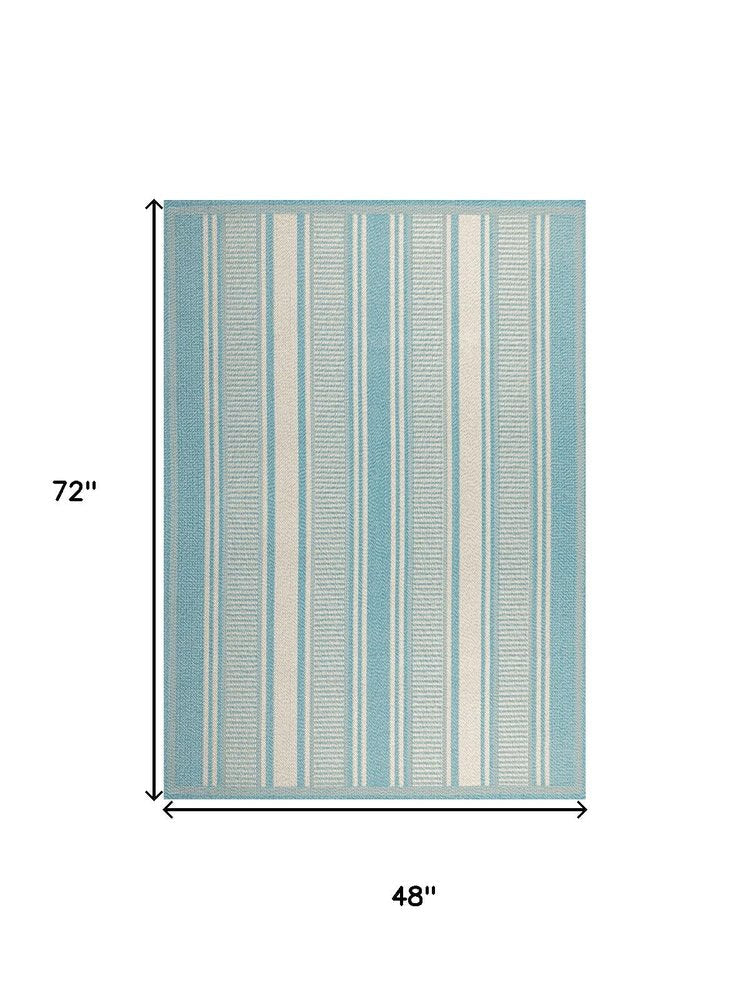 4' X 6' Aqua And Beige Striped Indoor Outdoor Area Rug HomeRoots