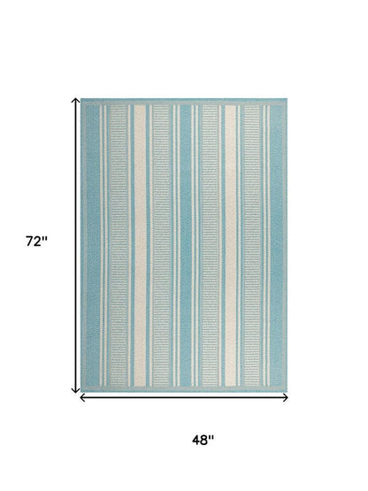 4' X 6' Aqua And Beige Striped Indoor Outdoor Area Rug HomeRoots