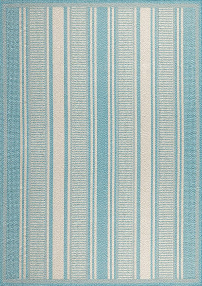 4' X 6' Aqua And Beige Striped Indoor Outdoor Area Rug HomeRoots