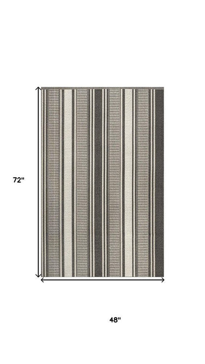 4' X 6' Black And Cream Striped Indoor Outdoor Area Rug HomeRoots