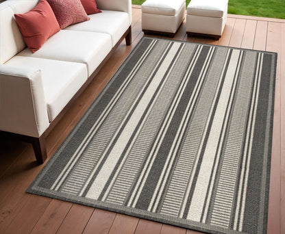4' X 6' Black And Cream Striped Indoor Outdoor Area Rug HomeRoots