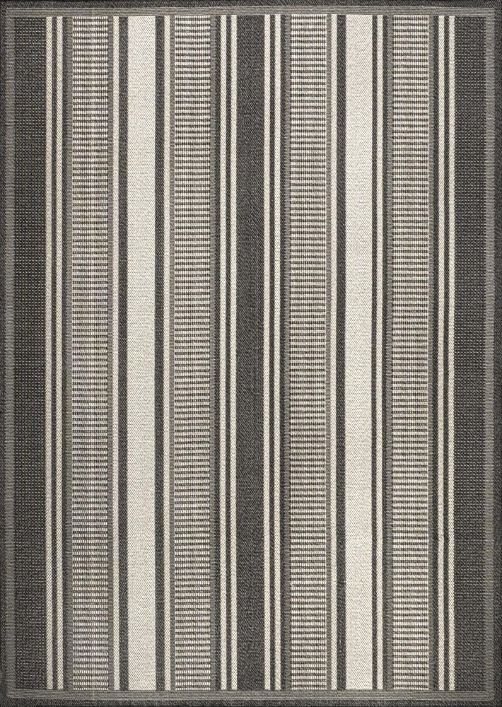 4' X 6' Black And Cream Striped Indoor Outdoor Area Rug HomeRoots