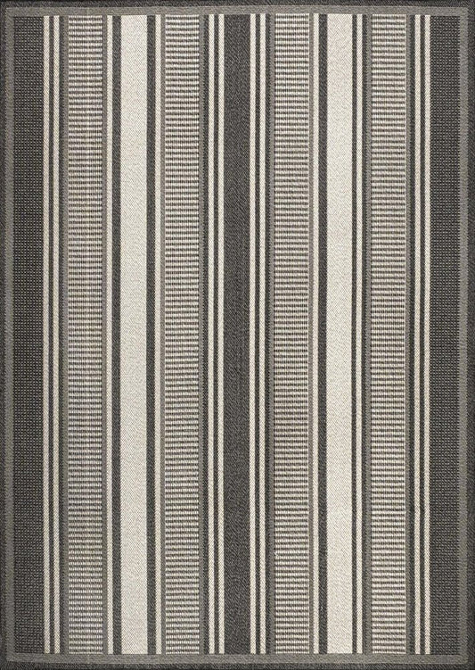 4' X 6' Black And Cream Striped Indoor Outdoor Area Rug