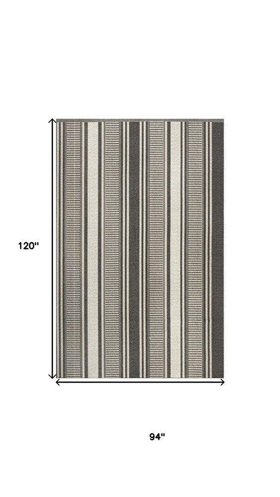 8' X 10' Black And Cream Striped Indoor Outdoor Area Rug HomeRoots