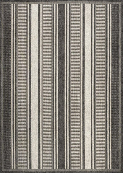 8' X 10' Black And Cream Striped Indoor Outdoor Area Rug HomeRoots
