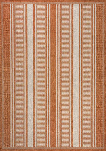 4' X 6' Orange And Cream Striped Indoor Outdoor Area Rug HomeRoots