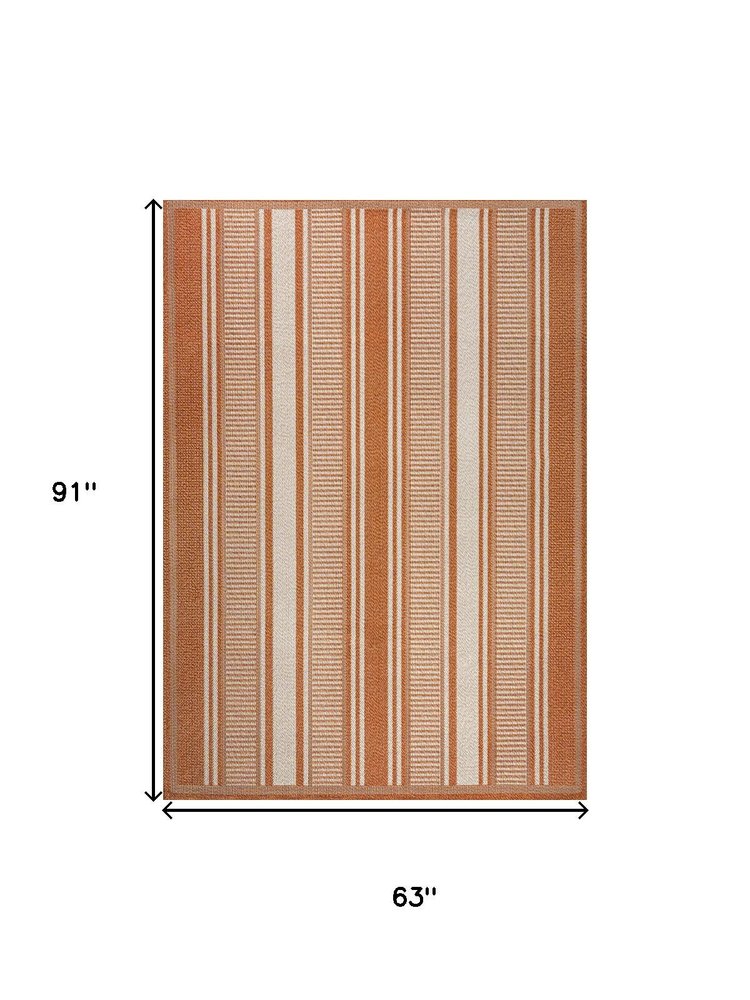 5' X 8' Orange And Cream Striped Indoor Outdoor Area Rug — view 2