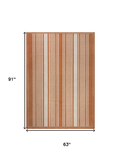 5' X 8' Orange And Cream Striped Indoor Outdoor Area Rug HomeRoots