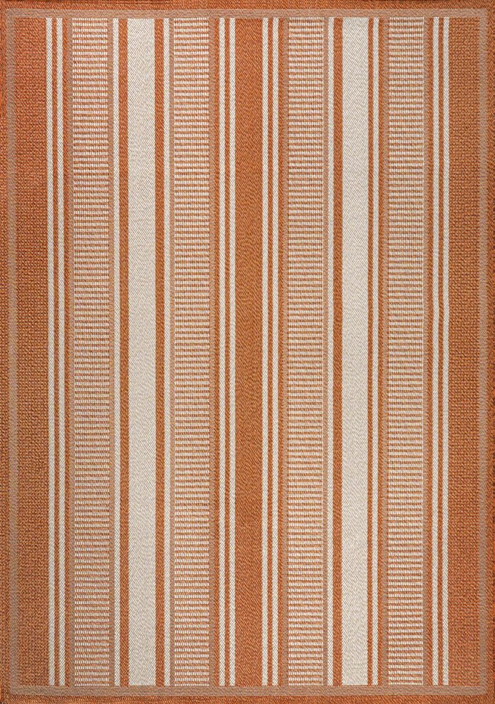 5' X 8' Orange And Cream Striped Indoor Outdoor Area Rug — view 1