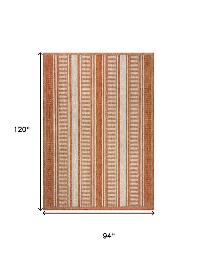 8' X 10' Orange And Cream Striped Indoor Outdoor Area Rug HomeRoots