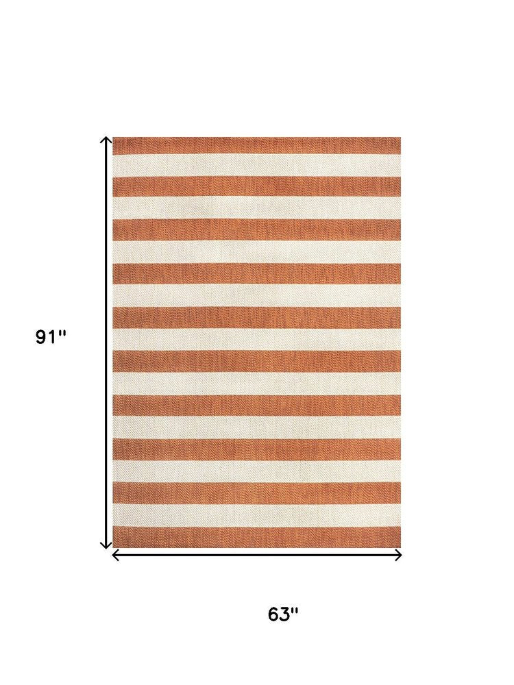 5' X 8' Orange And Beige Striped Indoor Outdoor Area Rug — view 2