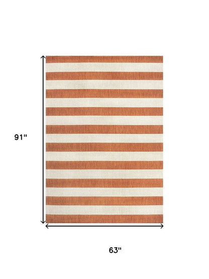 5' X 8' Orange And Beige Striped Indoor Outdoor Area Rug HomeRoots