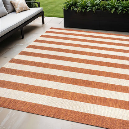 5' X 8' Orange And Beige Striped Indoor Outdoor Area Rug HomeRoots