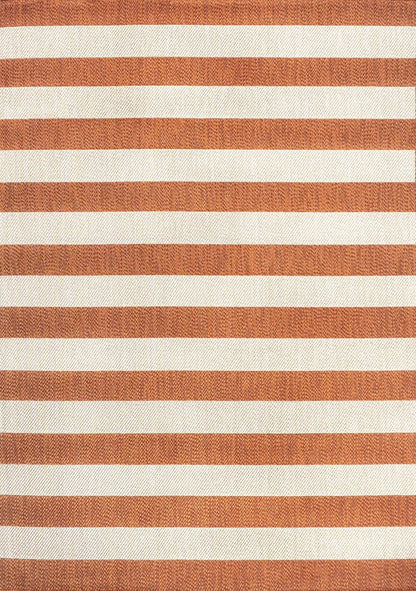 5' X 8' Orange And Beige Striped Indoor Outdoor Area Rug HomeRoots