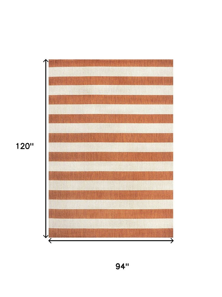 8' X 10' Orange And Beige Striped Indoor Outdoor Area Rug