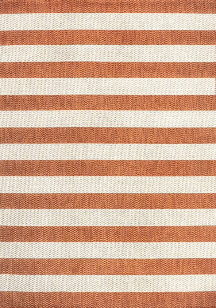 8' X 10' Orange And Beige Striped Indoor Outdoor Area Rug