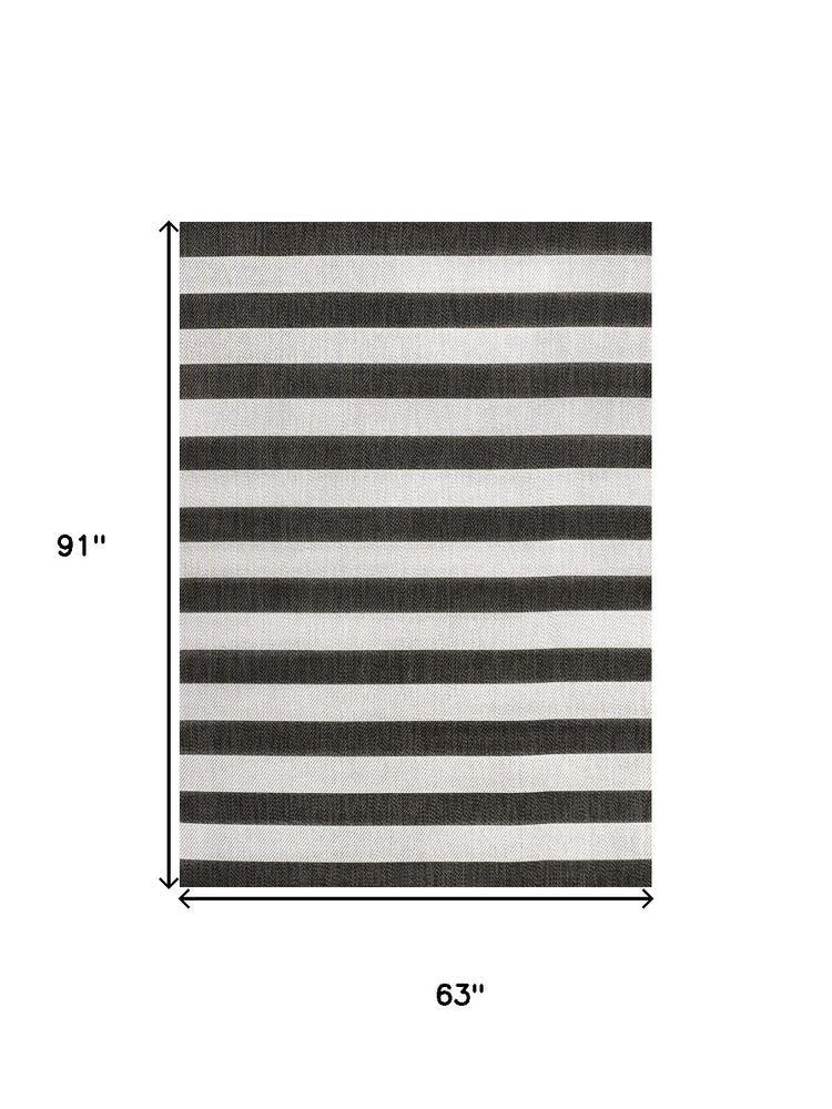 5' X 8' Black And Cream Striped Indoor Outdoor Area Rug HomeRoots