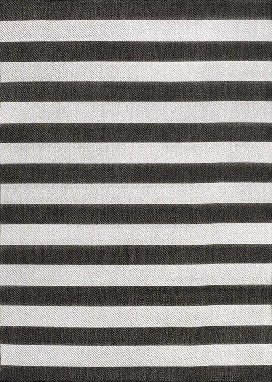5' X 8' Black And Cream Striped Indoor Outdoor Area Rug