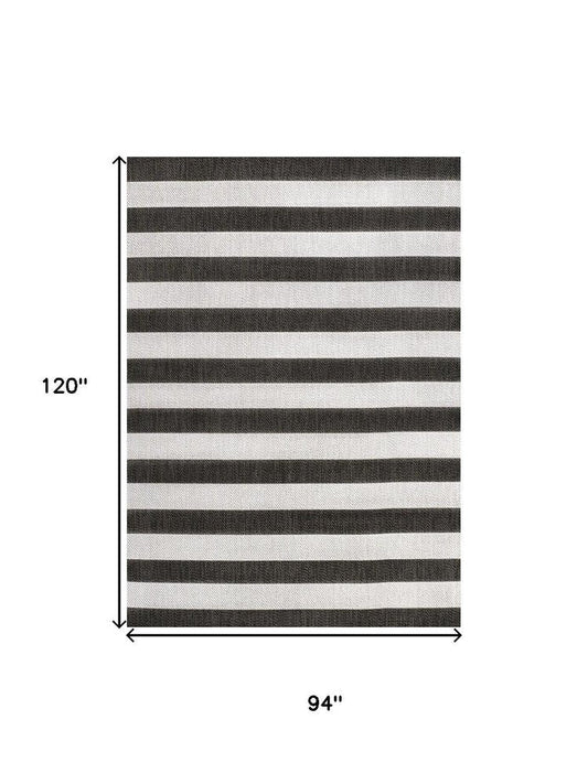 8' X 10' Black And Cream Striped Indoor Outdoor Area Rug